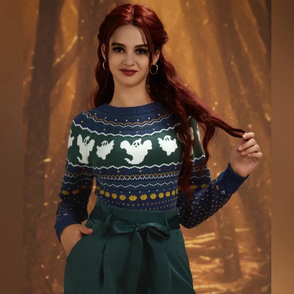 Modcloth Happy Hauntings Fair Isle Sweater Ghost Pumpkin Halloween XL - Picture 2 of 8